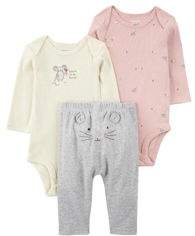 image for Carter's Комплект 3 в 1 Gray-Pink Cat - 2 боди и штаны foto