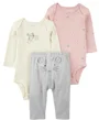 Carter's Комплект 3 в 1 Gray-Pink Cat - 2 боди и штаны foto