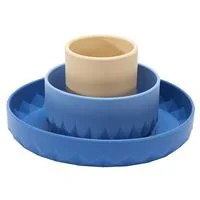 Set de vesela din silicon Premaman Origami Albastru, 3 piese