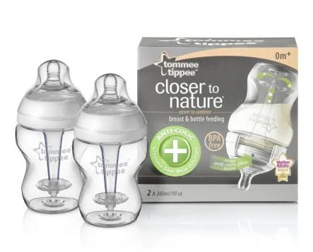 Biberon Tommee Tippee cu sistem de ventilatie si senzor de temperatura, (0+ luni), 260 ml, 2 buc.