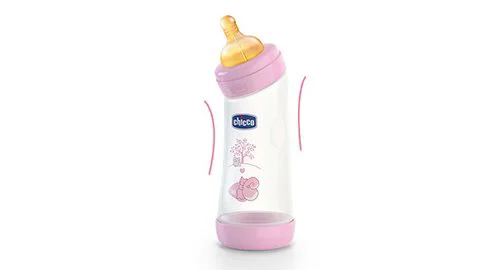 Biberon din plastic Chicco Girl cu tetina din latex inclinata, 250 ml foto