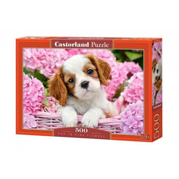 Puzzle Castorland Pup in Pink Flowers, 500 piese foto