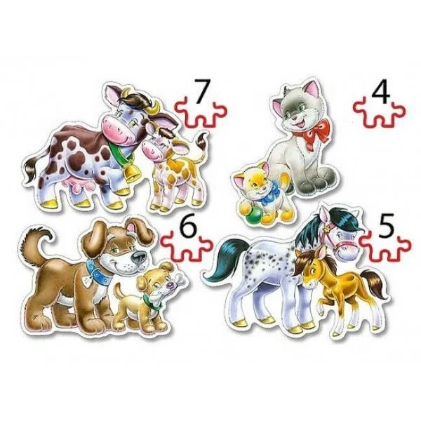 Puzzle Castorland Animals with Babies, 4 in 1 (4+5+6+7 piese) foto