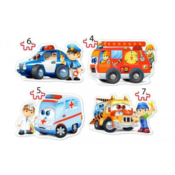 Puzzle Castorland Rescue Services, 4 in 1 (4+5+6+7 piese)