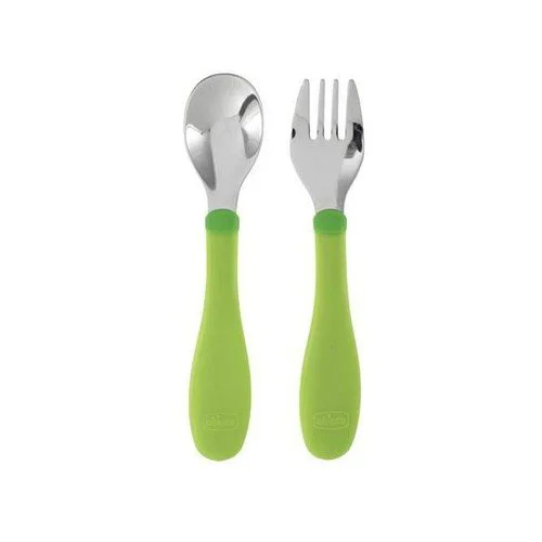 Set lingurita si furculita Chicco din inox (18+ luni)