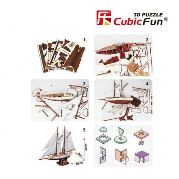 Puzzle 3D CubicFun Two-masted schooner foto