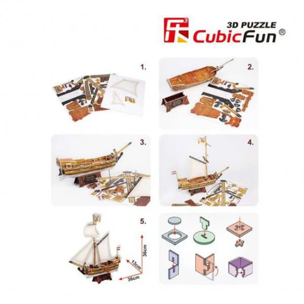 Puzzle 3D CubicFun YACHT MARY schooner foto