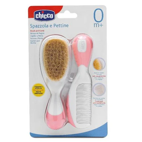 Набор щетка натуральная и расческа Chicco Розовые