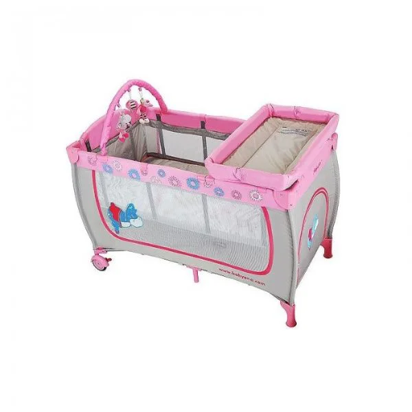 Patut pliabil Babyono cu 2 nivele si accesorii Roz foto
