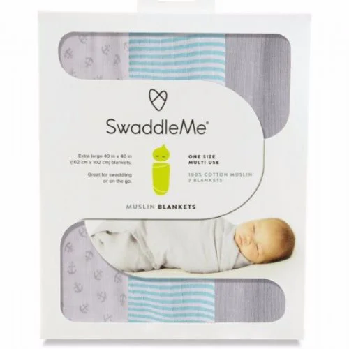 Пеленки муслиновые Summer Infant SwaddleMe Grey/Blue, 3 шт. foto