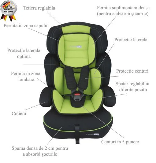 Scaun auto BabyGo Freemove Green, 9-36 kg