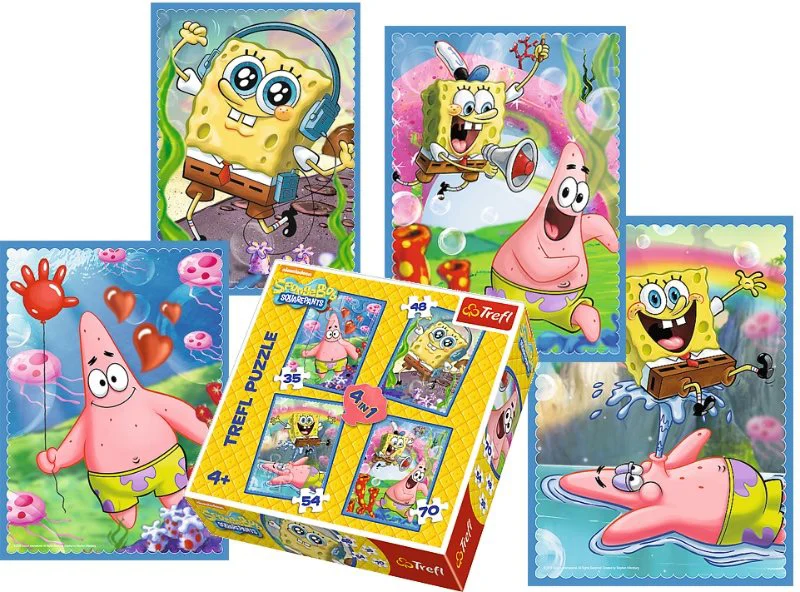 Puzzle Trefl Nickelodeon SpongeBob and Patrick, 4 in 1 (35+48+54+70 piese) foto
