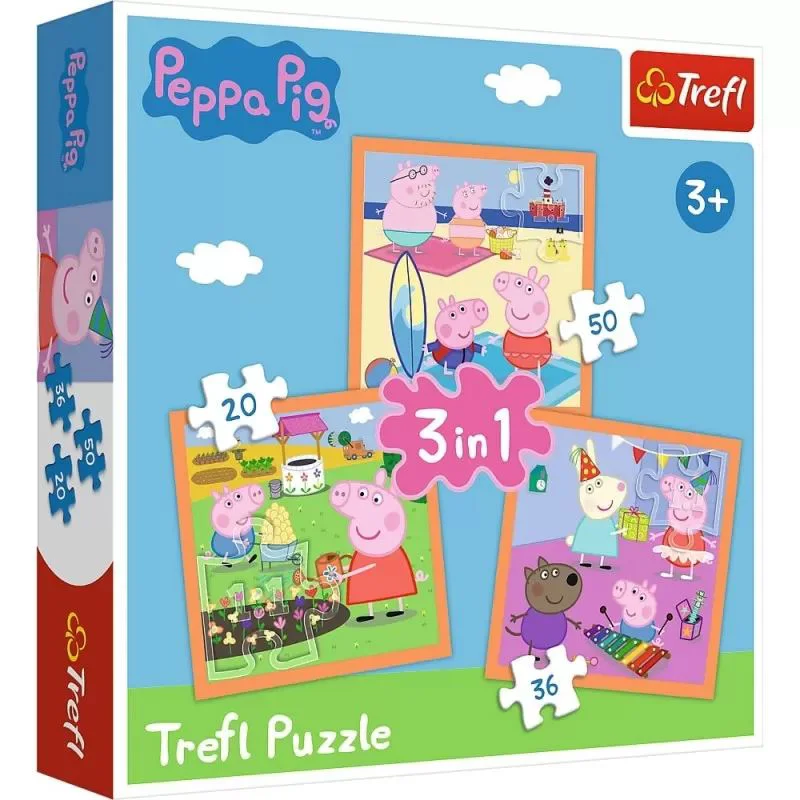Puzzle Trefl 3 in 1 Inventiva Purcelusa Peppa foto