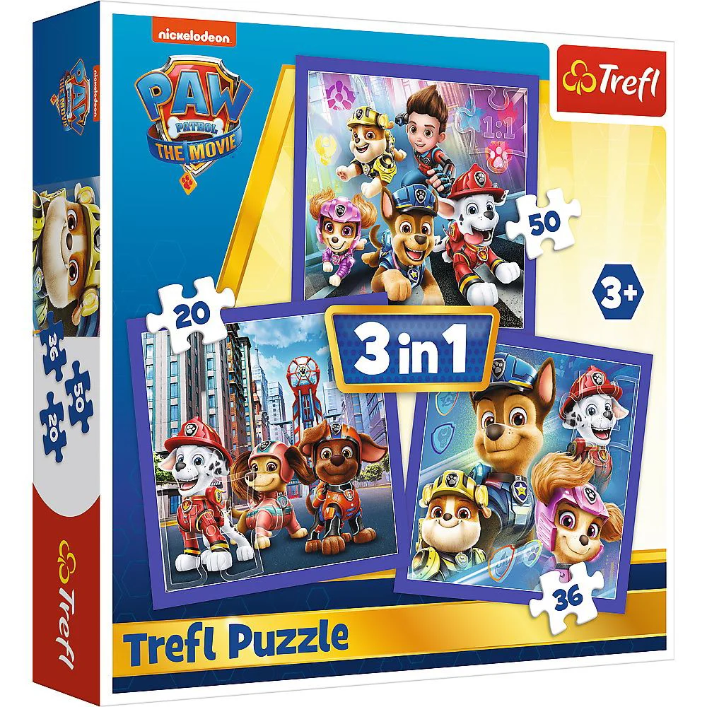 Puzzle Trefl 3 in 1 Paw Patrol Gata de actiune