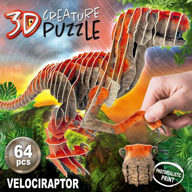 Puzzle Educa Velociraptor 3D Creatura, 64 piese