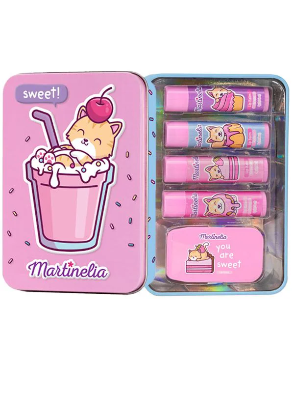 Set de cosmetice Martinelia cu 4 balsamuri de buze in cutie metalica