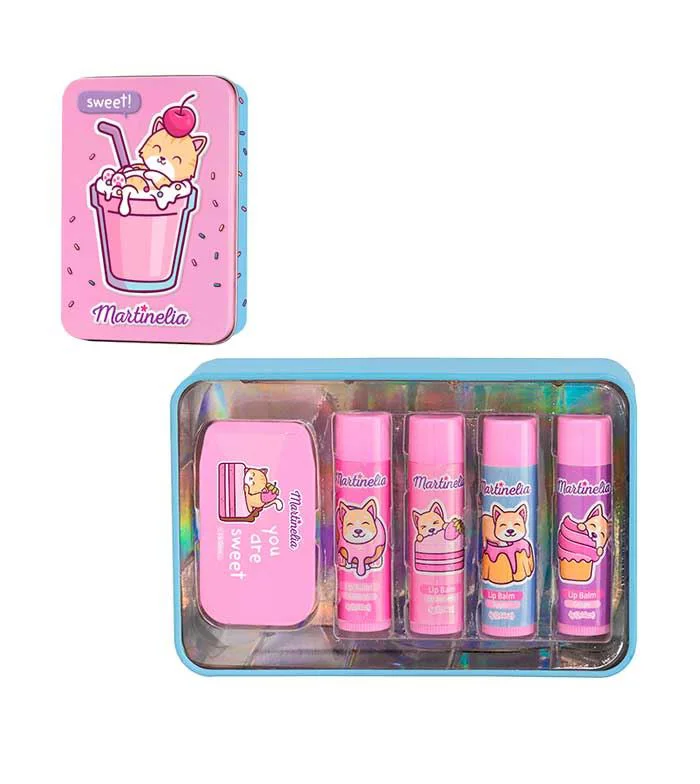 Set de cosmetice Martinelia cu 4 balsamuri de buze in cutie metalica