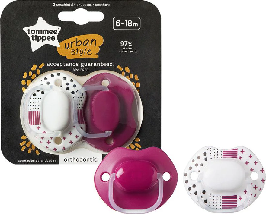 Пустышка cиликоновая ортодонтическая Tommee Tippee Urban Girl (6-18 мес.), 2 шт.