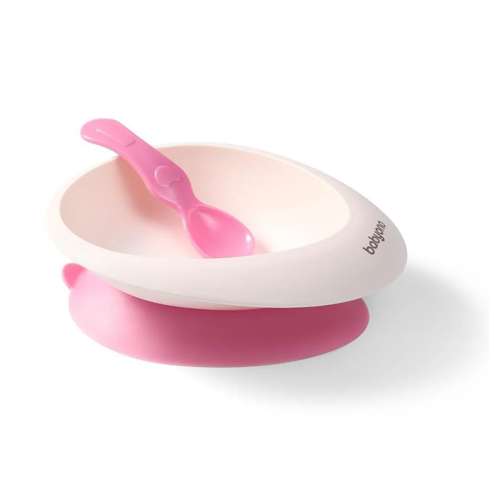 Миска Babyono с присоской и ложкой, Розовый foto