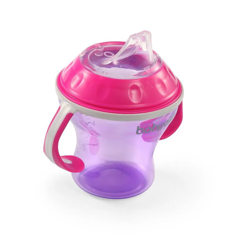 Cana cu nasuc din silicon BabyOno si sistem anti-varsare, roz,  180ml foto