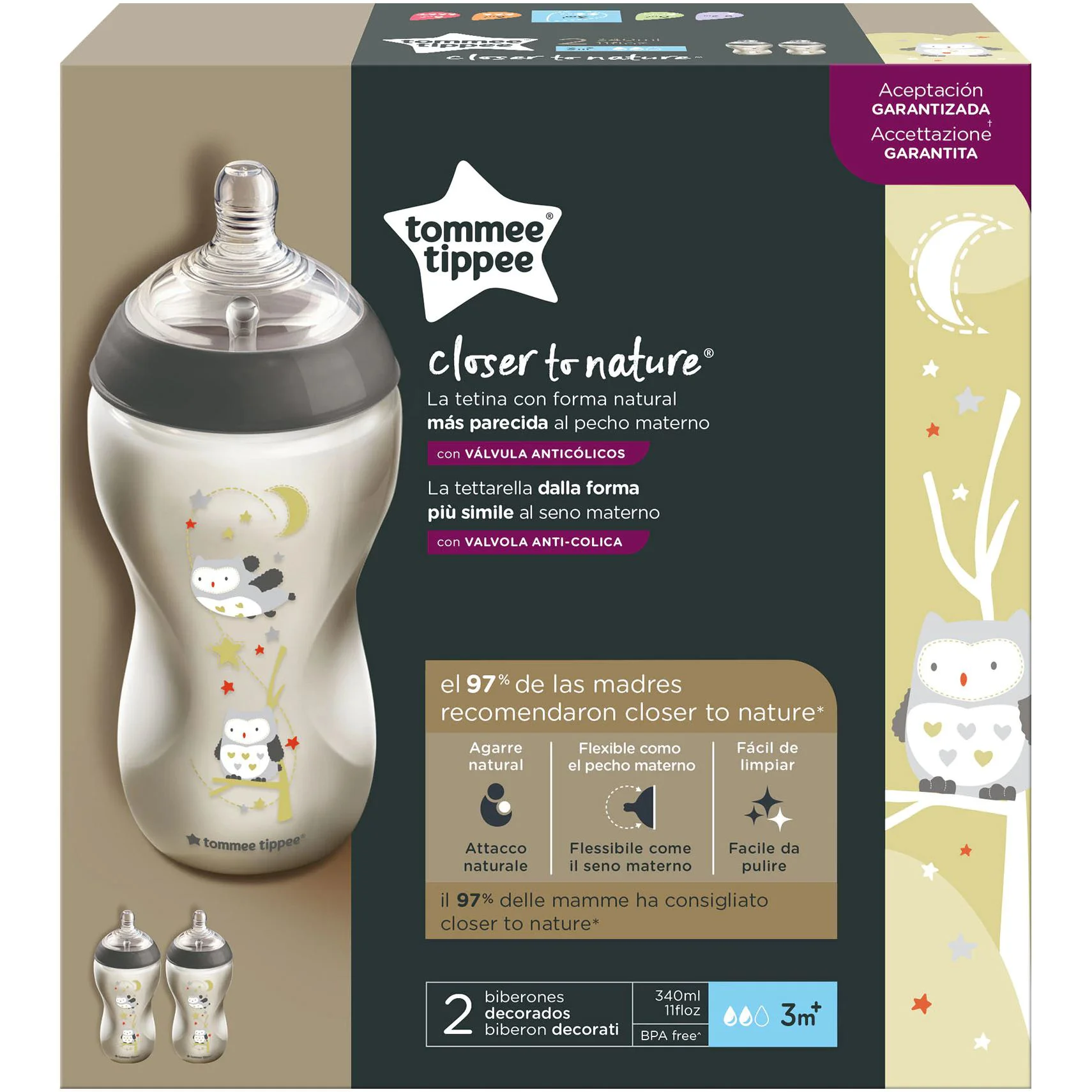 Biberon Tommee Tippee Boy (3+ luni), 340 ml, 2 buc.