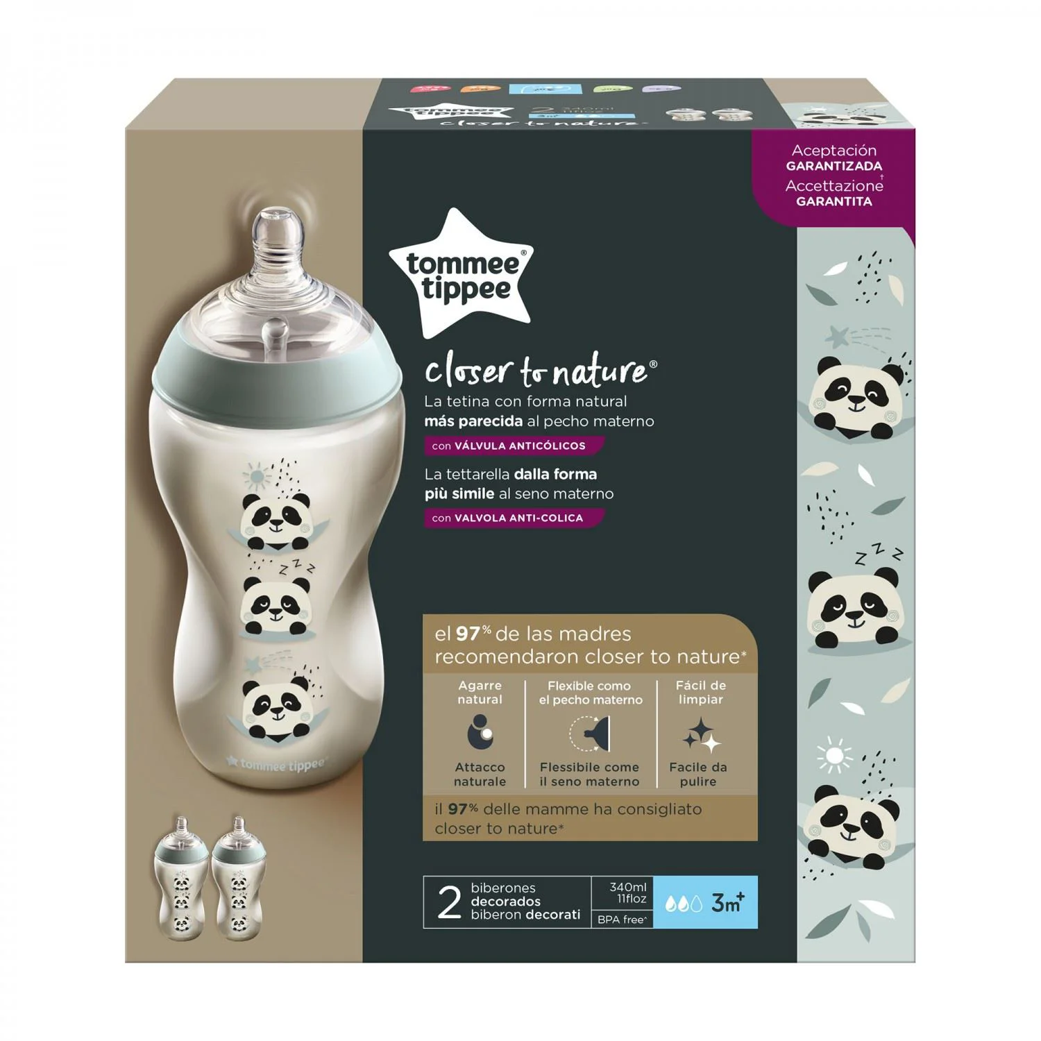 Бутылочка Tommee Tippee Girl Panda (3+ мес), 340 мл, 2 шт.