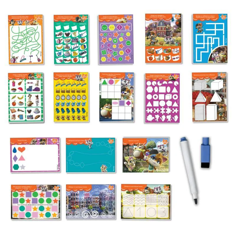 Joc educativ Vladi Toys Scrie si sterge cu marker, 44 Pisoi