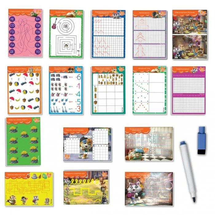 Joc educativ Vladi Toys Scrie si sterge cu marker, 44 Pisoiasi