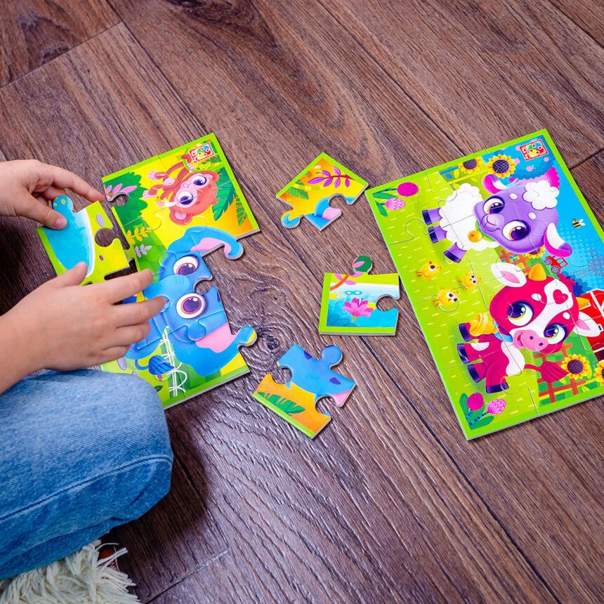 Puzzle moale Vladi Toys Elefant si maimuta, A5, 12 piese