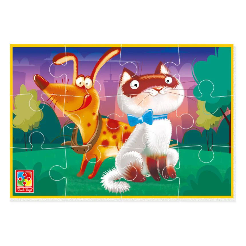 Puzzle moale Vladi Toys Motanul si Cainele, A5, 12 piese
