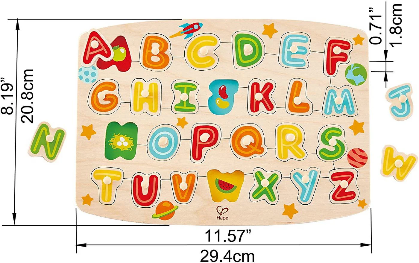 Puzzle din lemn cu cuiere Hape Alfabet, 27 piese foto