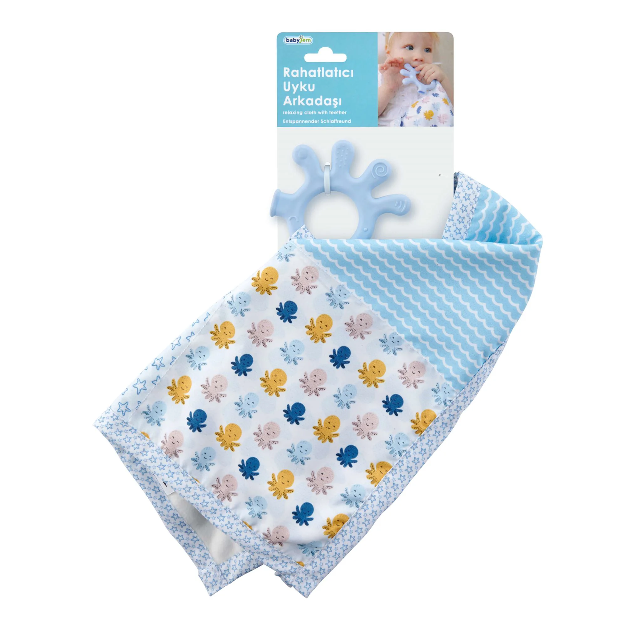 Игрушка для прорезывания зубов с одеялом BabyJem Patchwork Blue