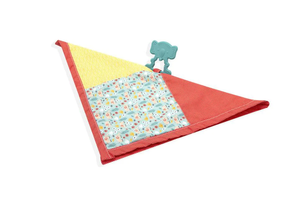 Jucarie dentitie cu paturica BabyJem Patchwork Rosie