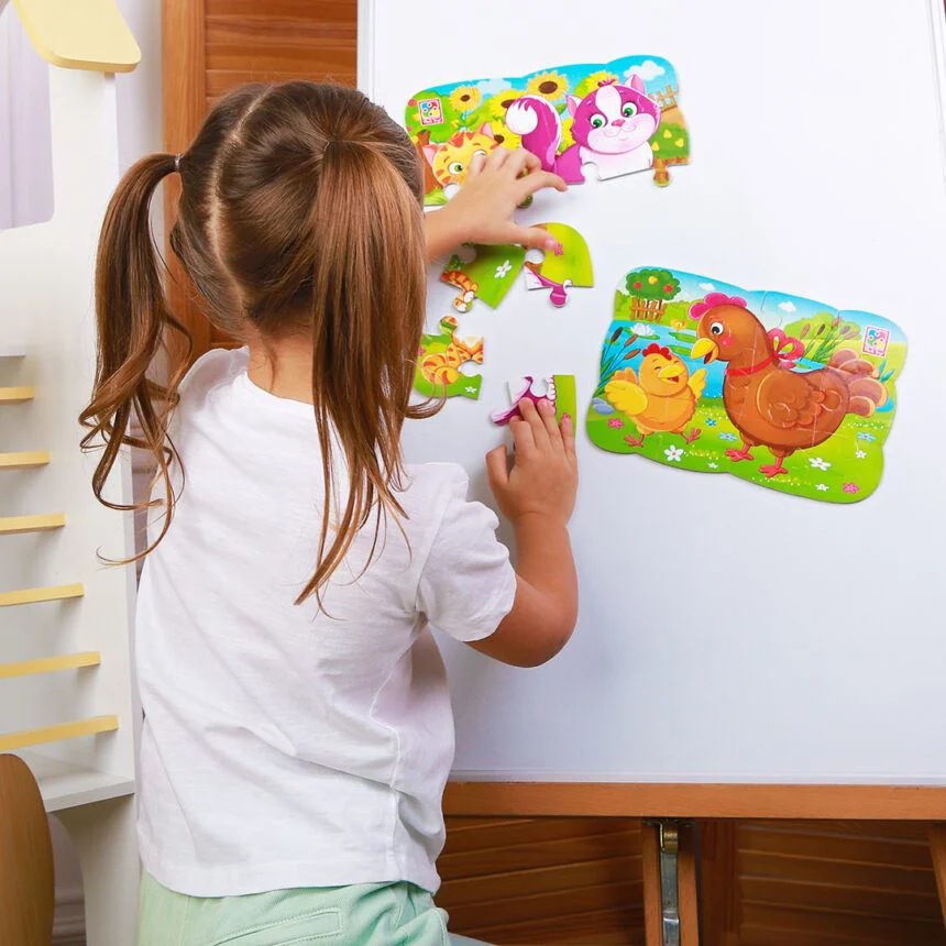 Puzzle magnetic Vladi Toys Gaina si puiul A5, 12 piese foto
