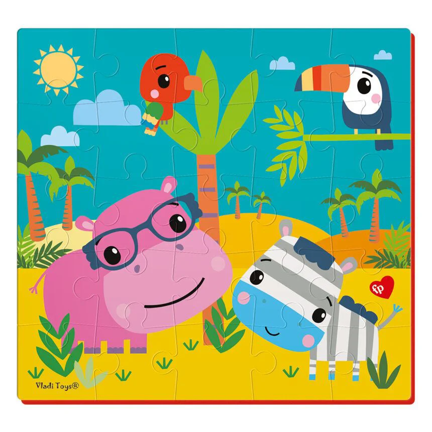 Puzzle moale Vladi Toys, Fisher Price, Hipopotamul si Zebra, 25 piese