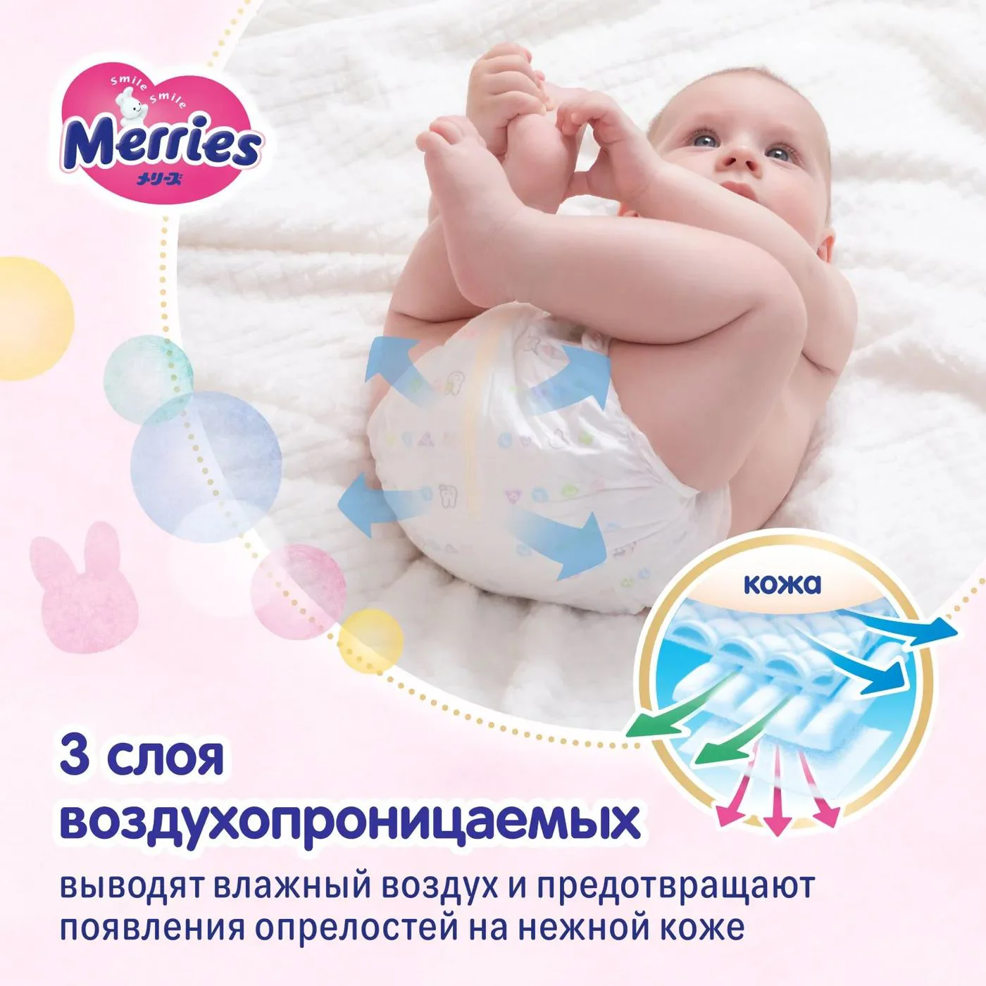 Подгузники Merries размер S (4-8 кг), 82 шт. foto