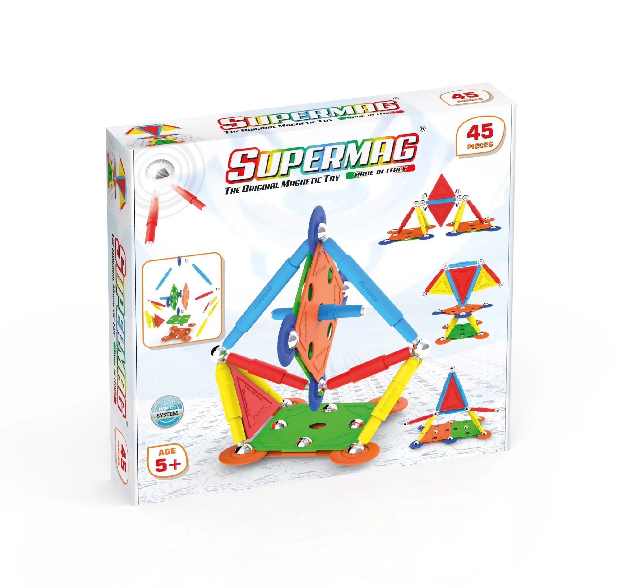 Set de constructie magnetic Supermag Multicolor, 45 piese