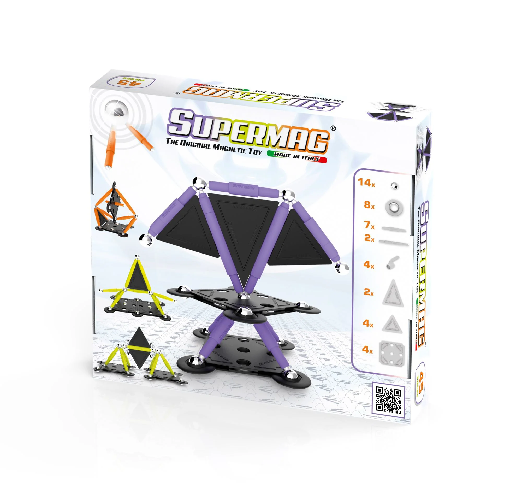 Магнитный конструктор Supermag Technicolor, 45 шт.