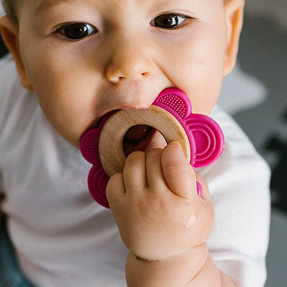 Кольцо для прорезывания зубов BabyOno Бабочка из дерева и силикона foto