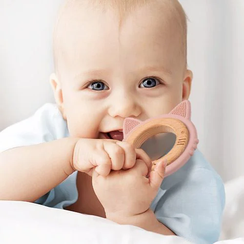 Кольцо для прорезывания зубов BabyOno Котенок из дерева и силикона foto