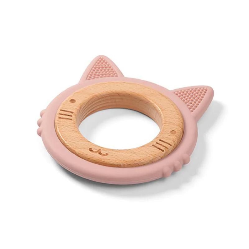 Кольцо для прорезывания зубов BabyOno Котенок из дерева и силикона foto
