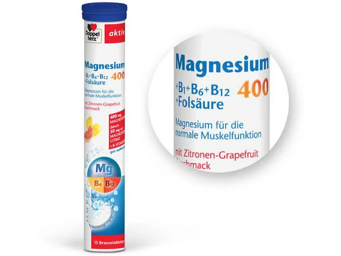 Supliment alimentar Magneziu 400mg+B1+B6+B12+Acid Folic Doppelherz, 15 tablete