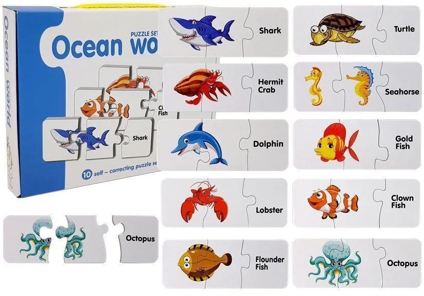Puzzle educativ LeanToys Animale Marine, 10 tipuri