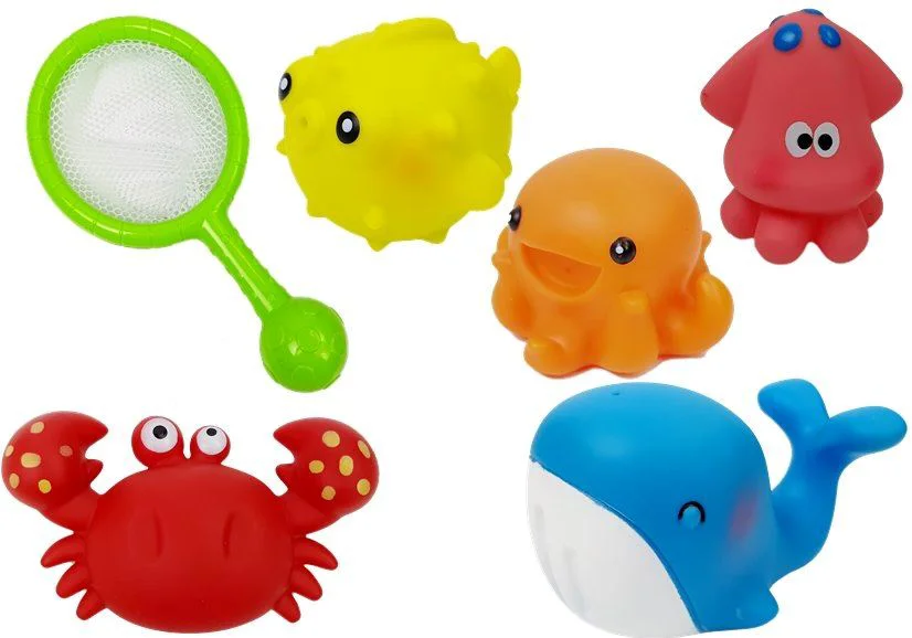 Set pentru baie LeanToys cu plasa si figurine animale marine foto