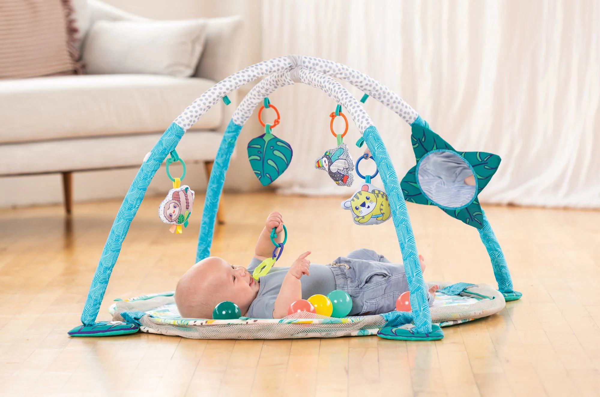 Covoras 3 in 1 Infantino Jumbo Tropics cu elemente de joaca foto