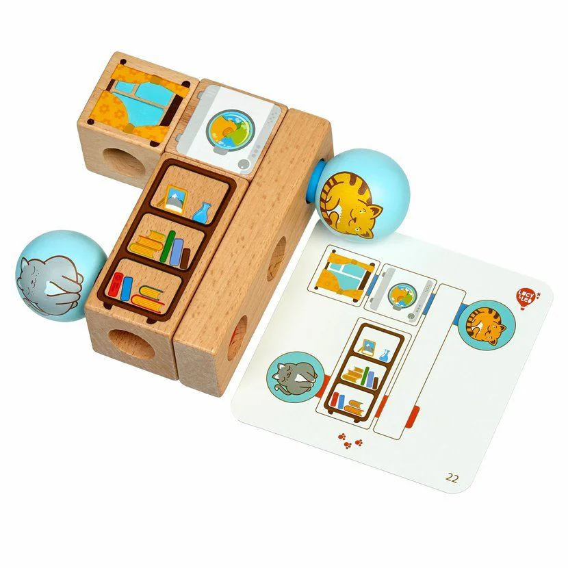 Joc-puzzle din lemn Lucy & Leo Pisicile jucause cu sabloane