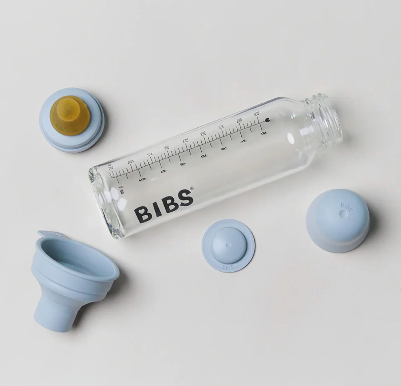 Biberon din sticla anticolici BIBS Cloud cu tetina din latex 0+ luni, 225 ml
