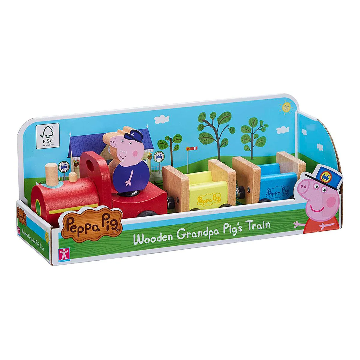 Set de joaca din lemn Peppa Pig Trenulet si figurina bunicului