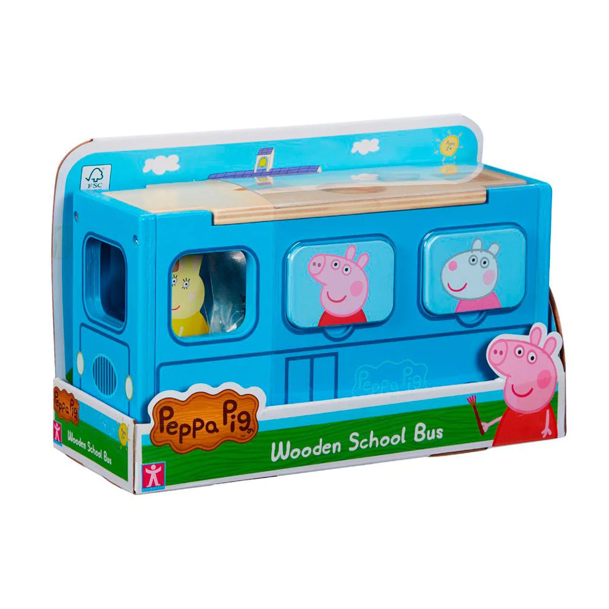 Set de joaca din lemn Peppa Pig Autobuz-Sorter cu accesorii si figurina