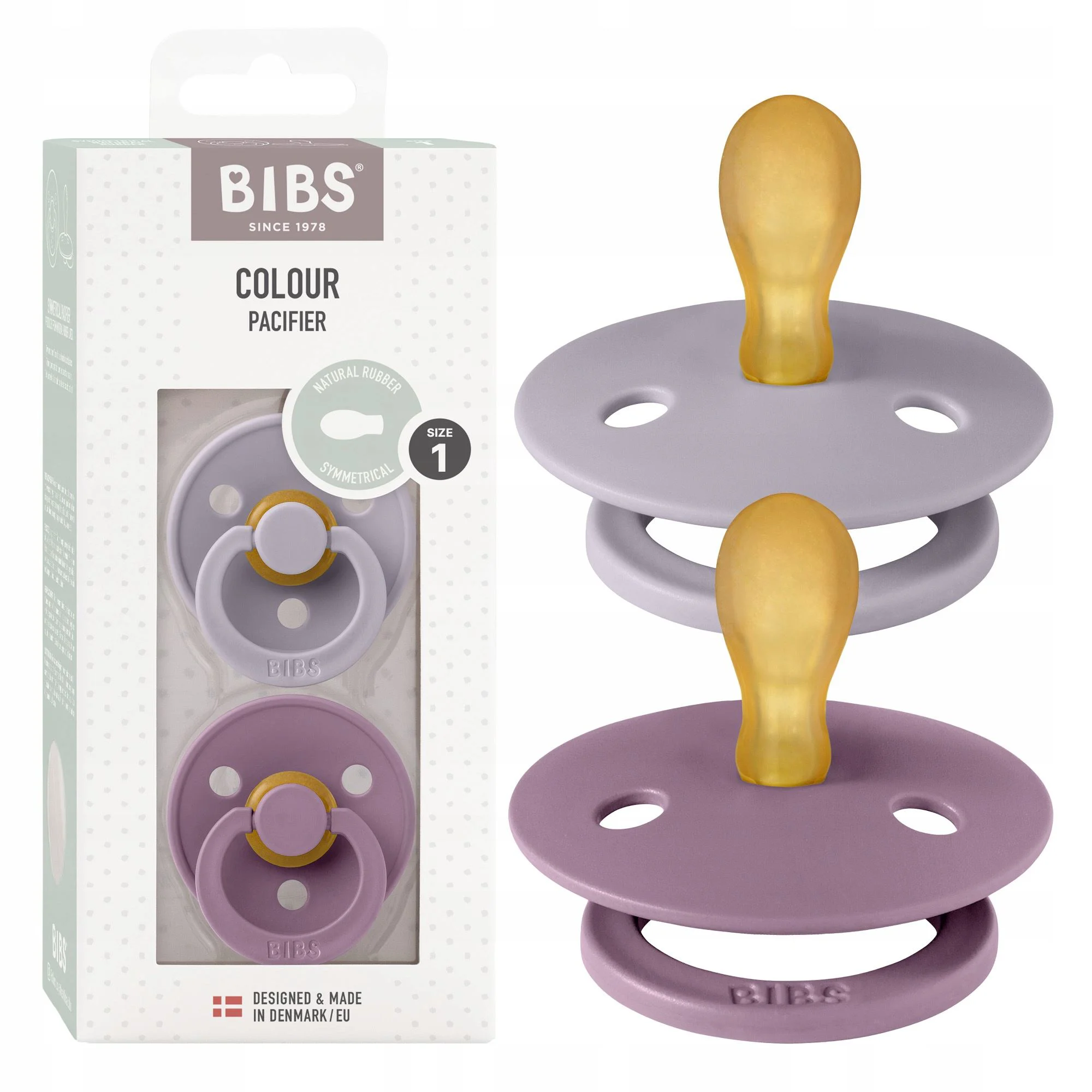 Set 2 suzete simetrice din latex BIBS Colour Fossil Grey/Mauve (0-6 luni) foto